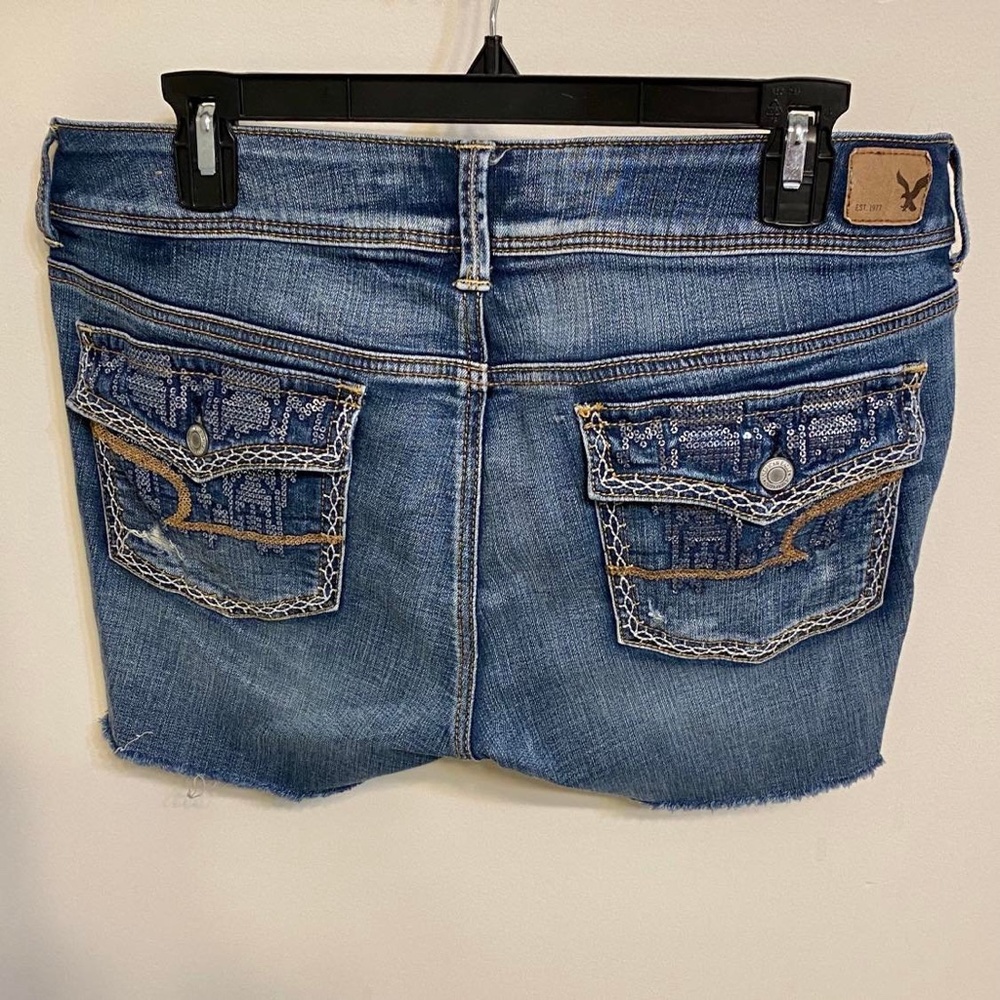 American Eagle Outfitters Sequin Kickboot Denim Jean Shorts - Picture 2 of 7
